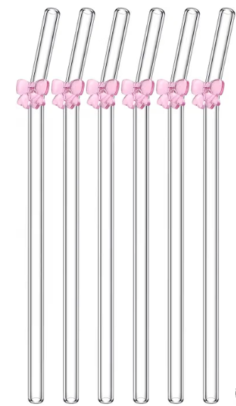 Glass Straws with Pink Bow