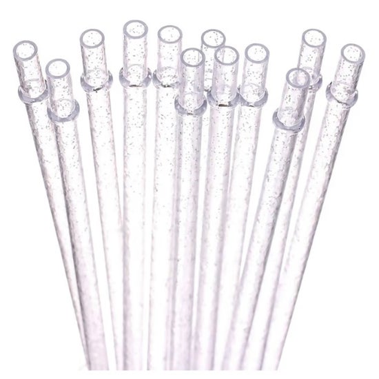 2-pack of Standard Plastic Clear Glitter Straws