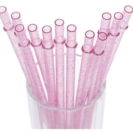 2-pack of Standard Plastic Pink Glitter Straws