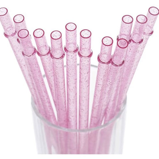 2-pack of Standard Plastic Pink Glitter Straws