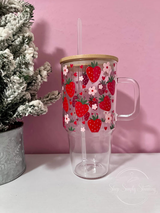 Strawberry Fields 32oz Glass Cup